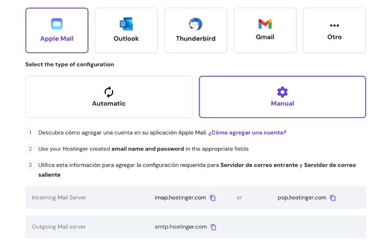 Apple mail y hostinger configuración de mail