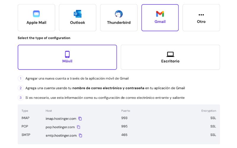 configurar hostinger en gmail para telefono